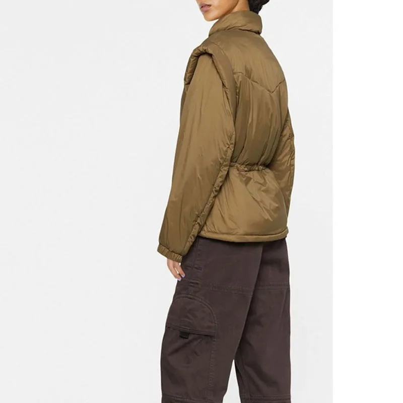 New Winter Clothes Zipper Waist Fitting Lapel Detachable Sleeve Vest Coat Women's Cotton Padded Jacket