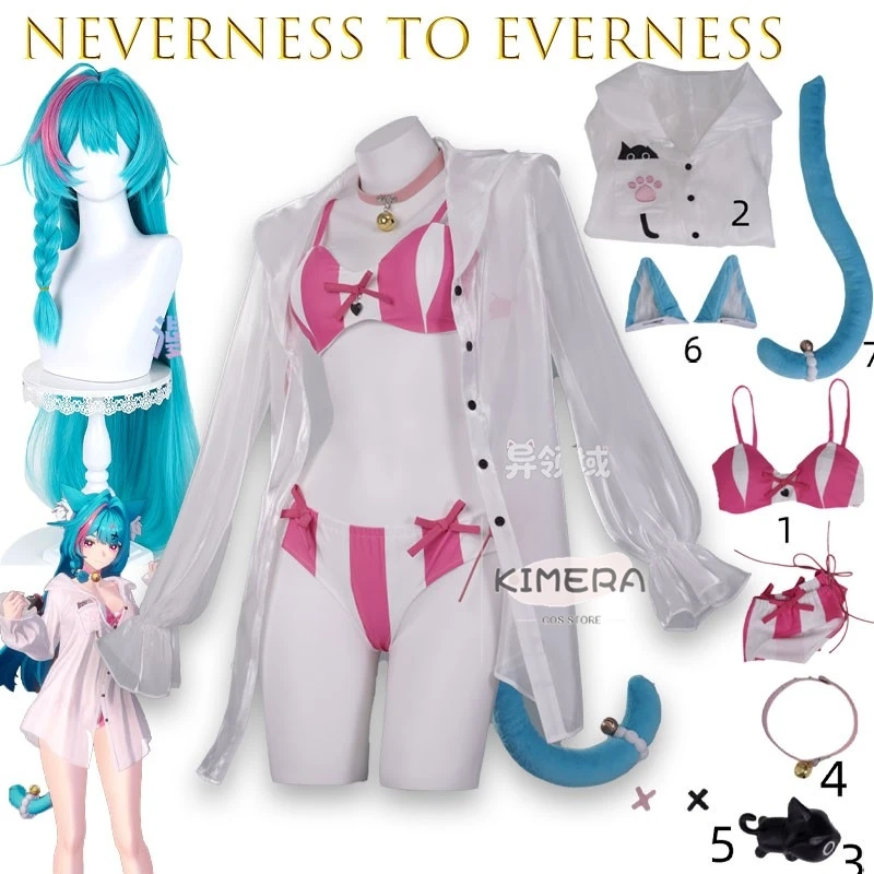 Фото Костюм для косплея Neverness To Everness Mint Leisure Holiday: пижама, купальник + парик, термостойкий костюм для Хэллоуина №2