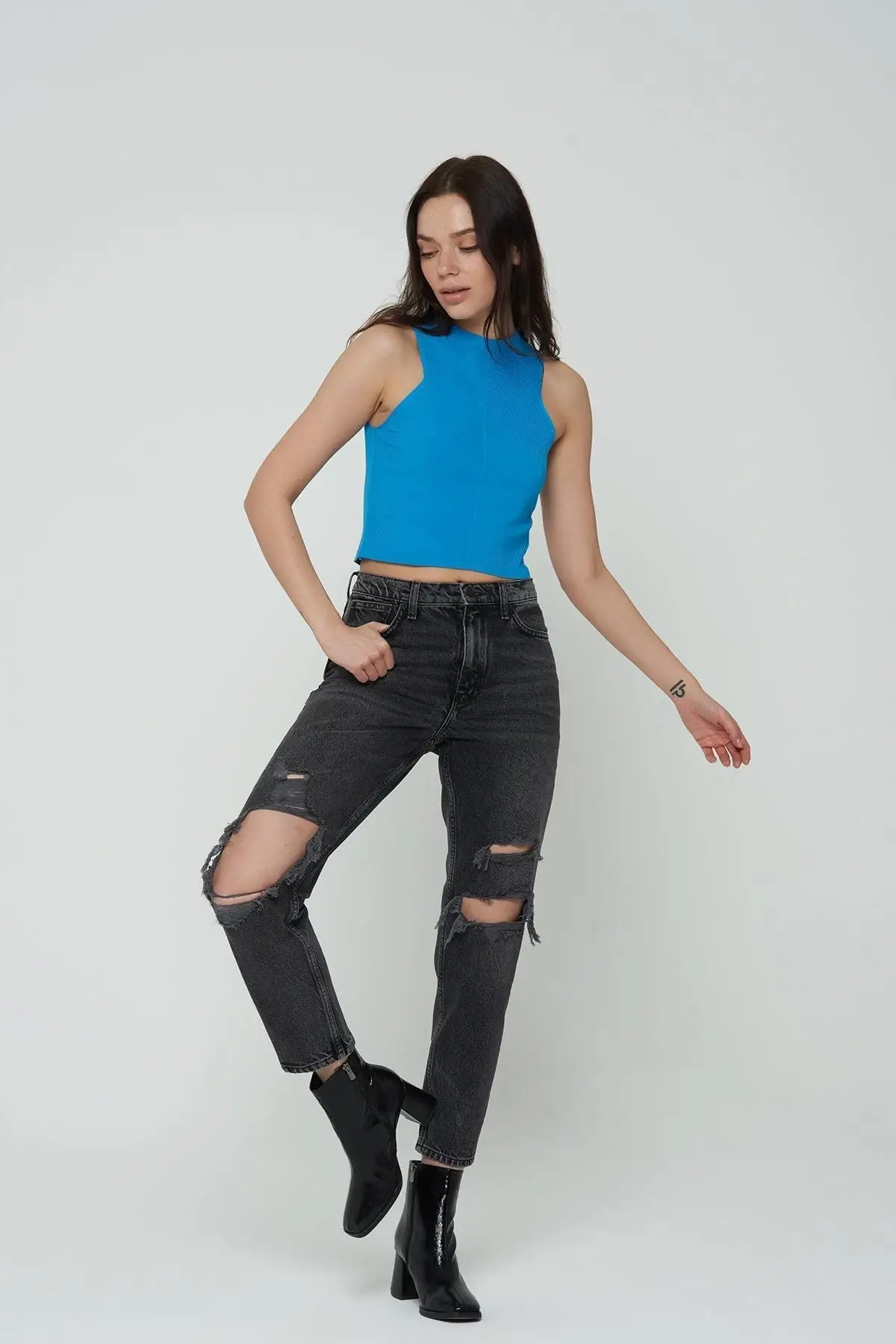 

Women's Jean antnite Fit High Waist Paw Zippered Wear Trousers Trousers Straight Pant Jeans Buttons Zipper Ladies