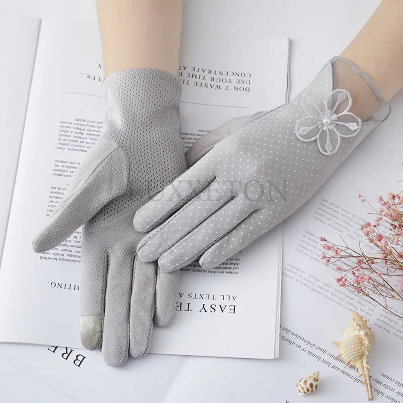 

Silk Short Gloves Women Summer Lace UV Sunscreen Gloves Anti-Slip Breathable Cycling Driving Gloves Sexy Lady Gloves guantes