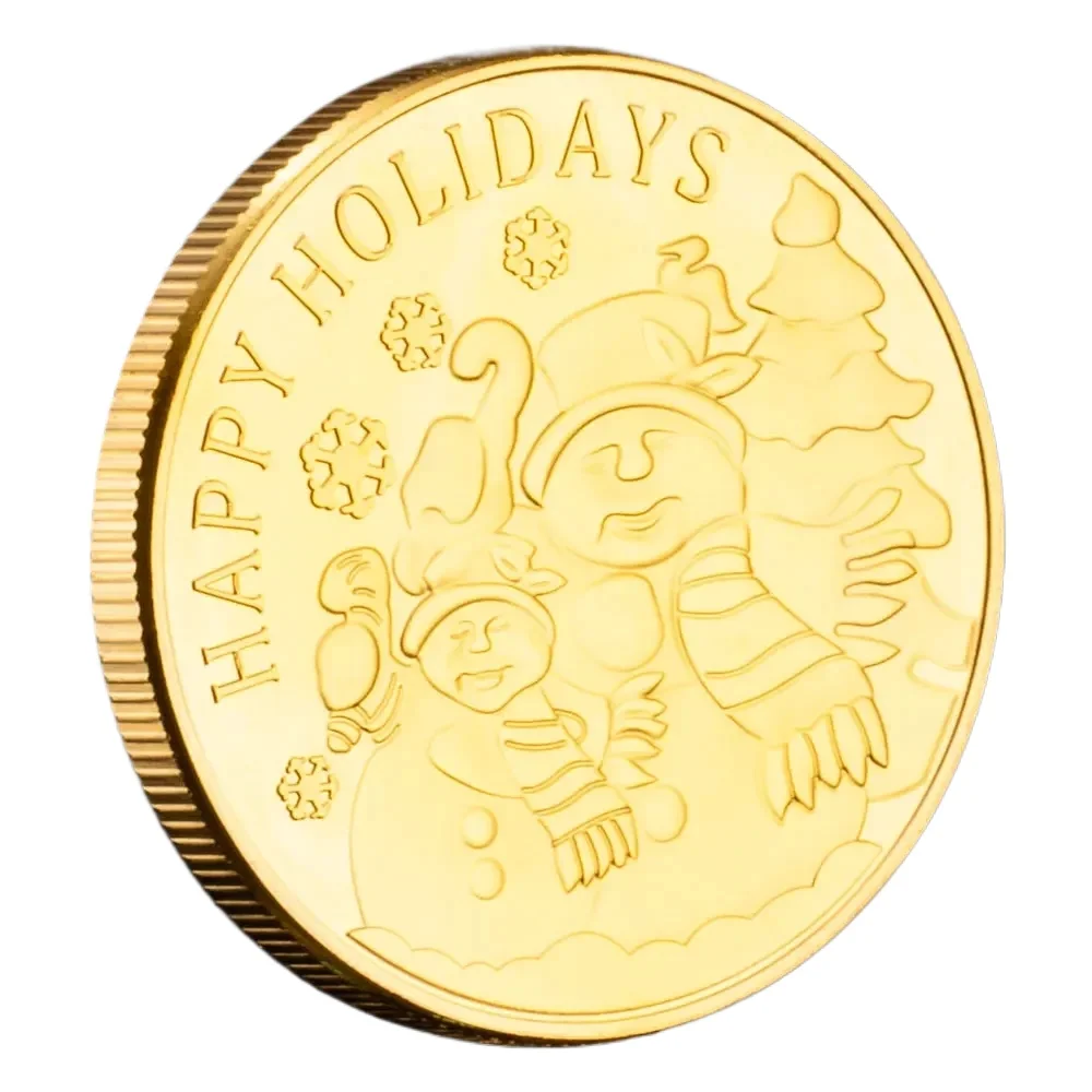 Happy Holiday Merry Christmas Souvenirs Coins Golden Plated Xmas Gift Santa Claus Wishing Coin Creative Present