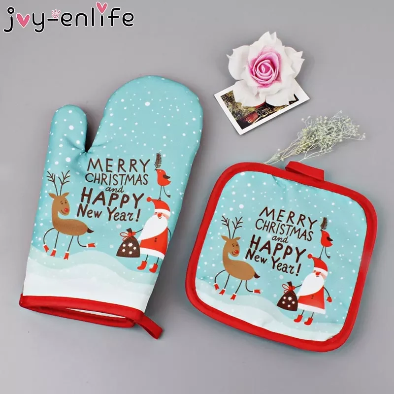 

2022New hot Oven Mitts Baking Anti-Hot Gloves Pad Oven Microwave Insulation Mat Christmas Decoration Baking Kitchen Tools Xmas