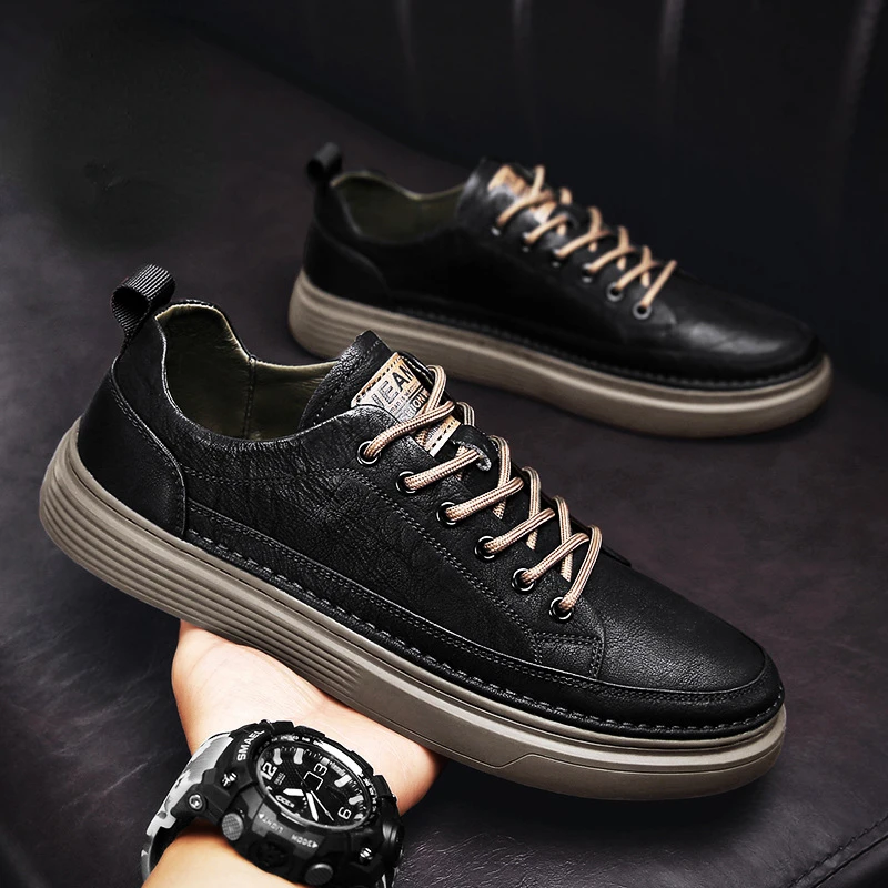

Autumn Black Sneakers Men Fashion Lace Up Flat Casual Sport Shoes All-match Outdoor Lightweight Homme Running Shoes 2023