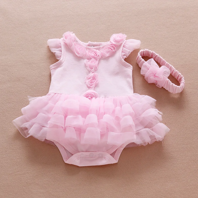 

Newborn Baby Girl Dress Onesies with Headdress Floral Summer Rompers Sets 3-24 Months New Born Baby Clothes