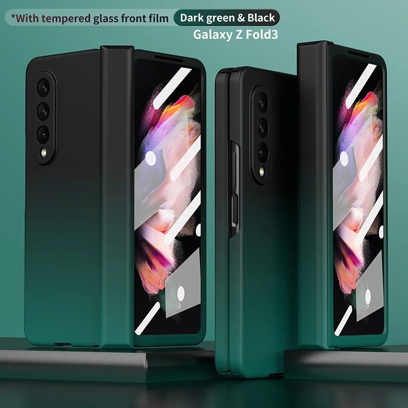 

For Samsung Galaxy Z Fold 4 Hinge Phone Case Fold2 Fold3 Fold4 Case Gradient Ultra Slim Anti-drop Cover With Tempered Glass Film