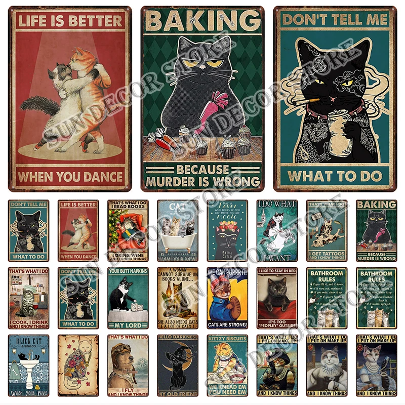 

Милый Кот, забавный девиз, искусственная Жестяная Табличка для кофе, бара, клуба, туалета, домашний декор, постер на стену для зоомагазина