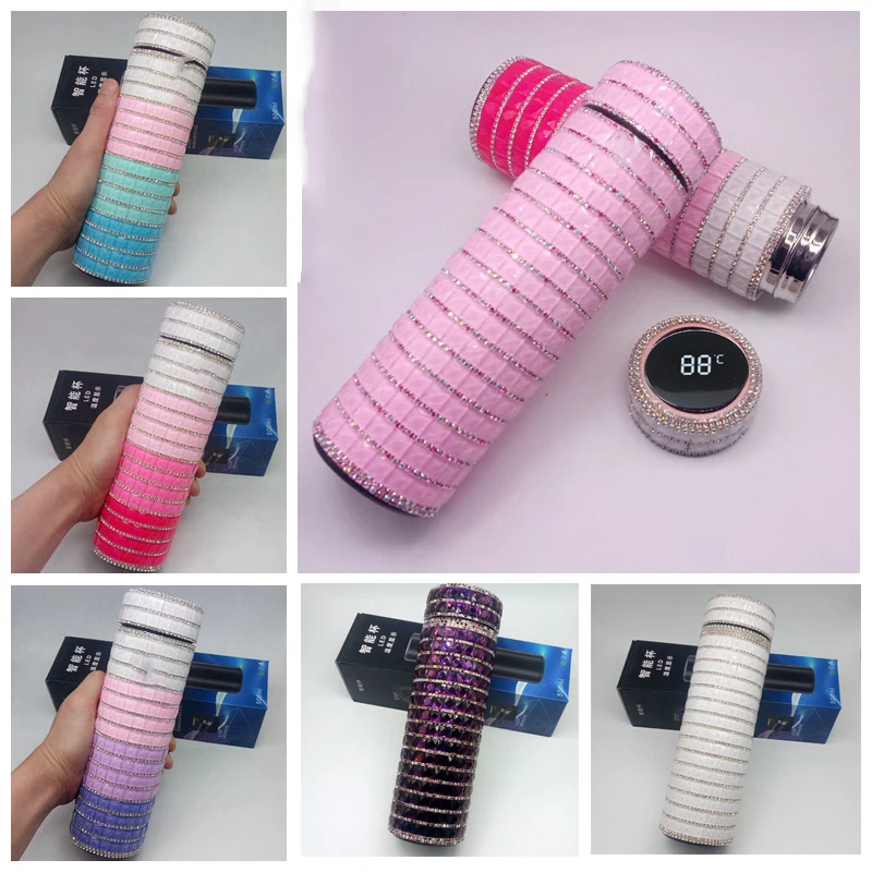 

Luxury LED Temperature Display Thermos Flask Stainless Steel Vacuum Bottle Bling Diamond Water Bottle Mug Coffee Cup 500ml
