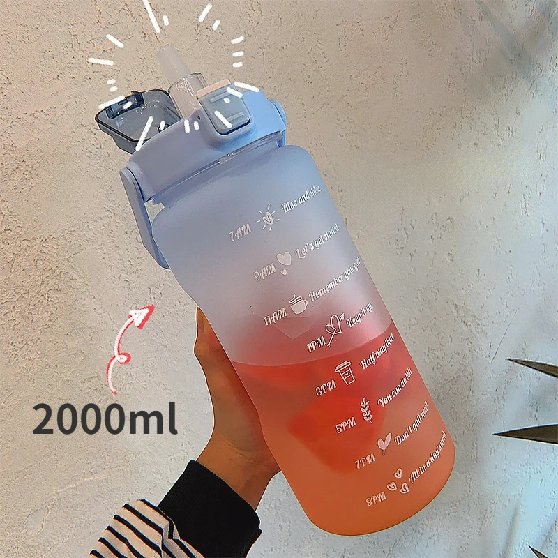 

2 Liters Water Bottle Motivational Drinking Bottle Sports Water Bottle Time Marker Sticker Portable Reusable Plastic Cups