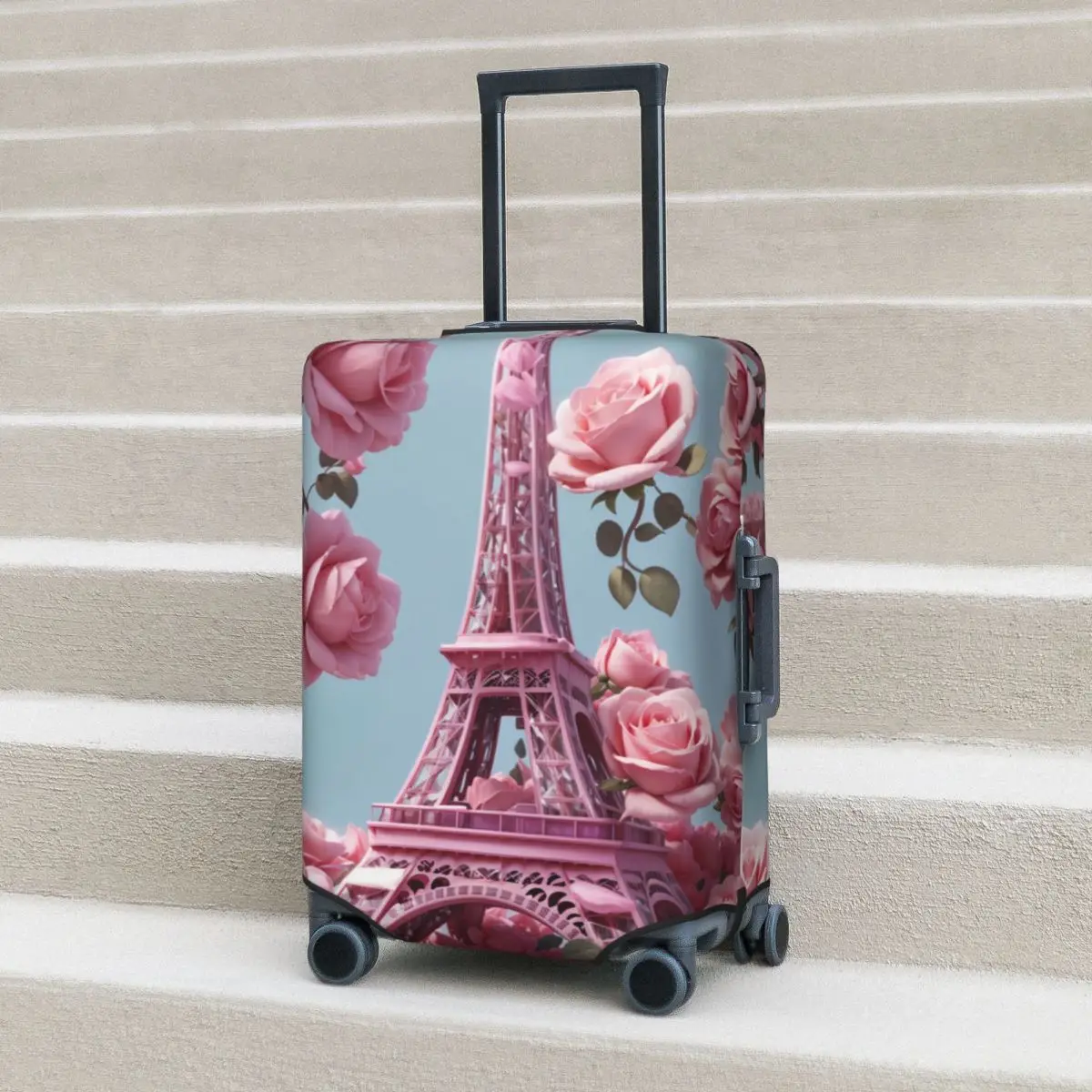 

Eiffel Tower Print Suitcase Cover Paris France Pink Holiday Business Strectch Luggage Accesories Protector