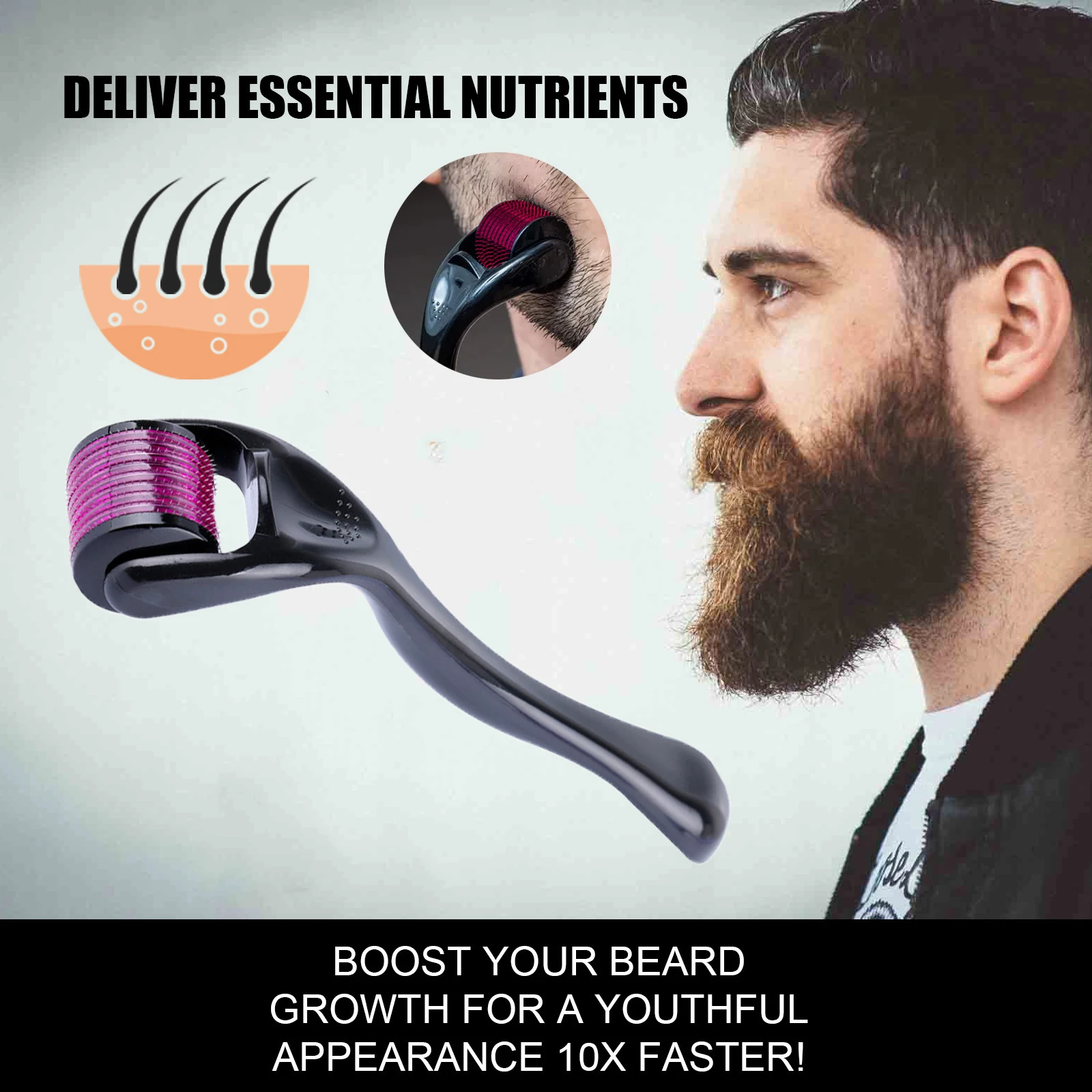 Micro Needle Roller  Natural Men Beard Growth Roller Kit Men’s Beard growth Nourishing Anti Hair Loss With Beard Roller 0.2mm