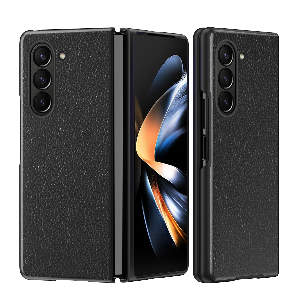 

For Samsung Galaxy Z Fold 5 Case Ultra Thin Litchi Grain Textured Leather Matte Folding Shockproof Hard Back Cover Accessories