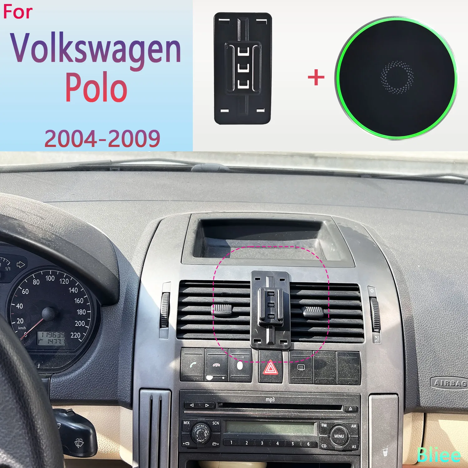 Магнитный автомобильный держатель для телефона 15 Вт Volkswagen VW Polo 2004 2005 2006 2007 2008 2009