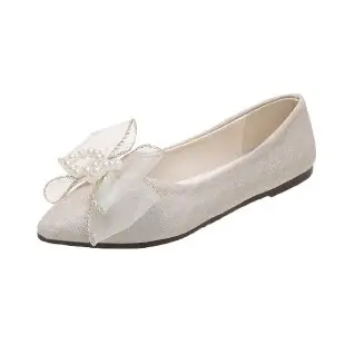 

Faux Pearl Decor Pointed Toe Ballet Flats Elegant Sweet Party Dress Shoes Fashion Shallow Mouth Single Shoes Plus Size 42