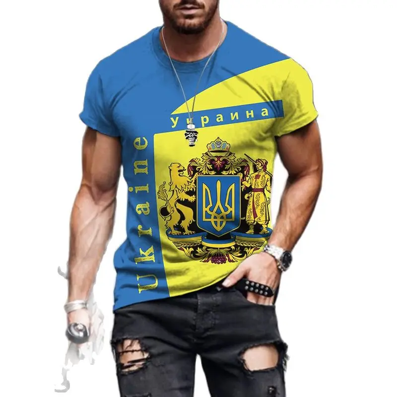

Ukraine National Flag Men's 3D Printed T Shirt Summer Round Neck Short Sleeve Oversized T-shirts Loose Tops & Tees Men Clothing