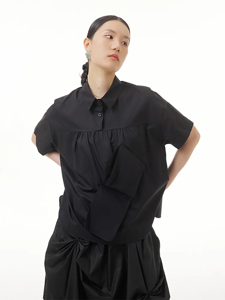 

XITAO Solid Color Patchwork Pocket Pullover Casual Shirt 2022 Summer New Arrival Loose Fashion Temperament All Match WMD6206