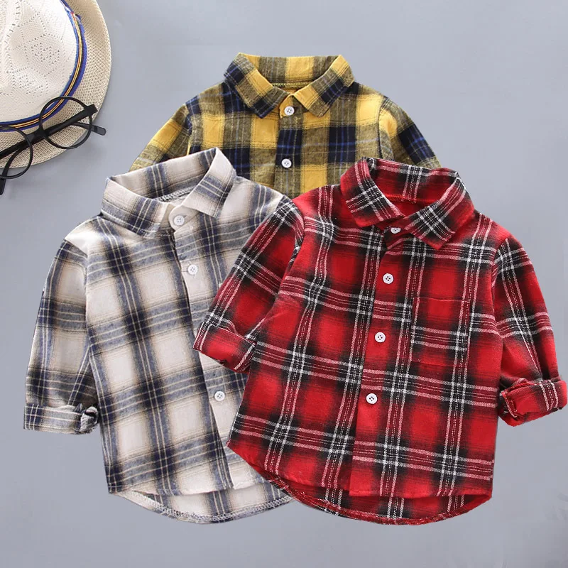 

Spring Autumn Kids Casual Shirts Toddler Boys Shirts for Girls Plaid Shirts Kids Long Sleeve Cotton Shirts Girls Red Blouse