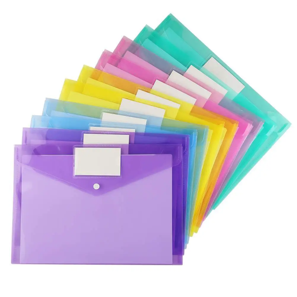 

12pcs Extra Thick File Bag Plastic A4 Documents Filing Storage Bag Student Organizer Information Pocket Folders Stationery