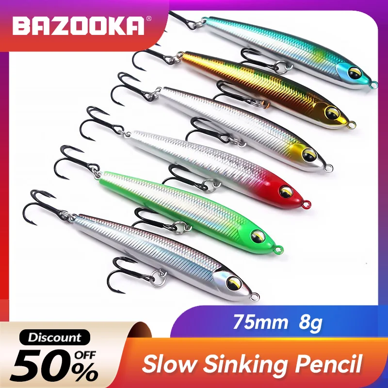 

Bazooka 8g Slow Sinking Pencil Lure Fishing Bait Popper Hard Jigging Minnow Carkbait SwimBaits Wobblers Pike Bass Winter Baits