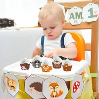 24pcsset cartoon woodland animals birthday party paper cupcake wrappers and cake toppers baby shower party cake decorations