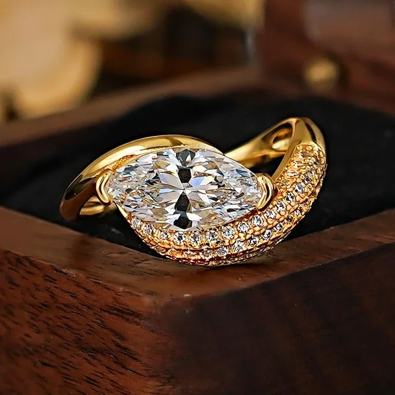 Легкое серебряное кольцо XUYUANFEN Curve Horse Eye 925 инкрустацией из высокоуглеродистым