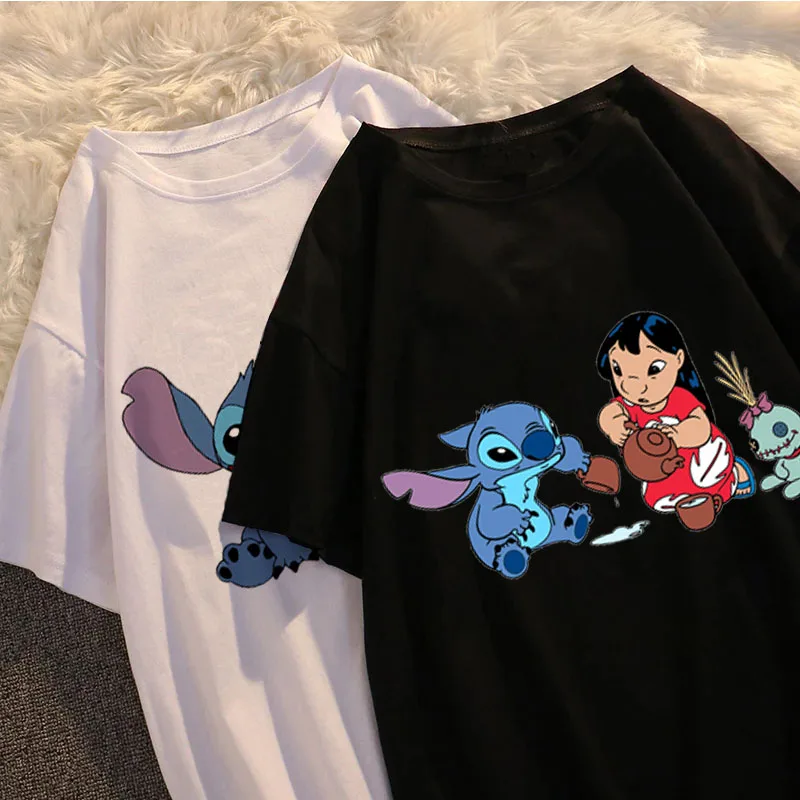

Disney Stitch T-shirt 2022 Cute Girl Harajuku Streetwear Short Sleeve Cartoon Summer Tops Tee O-neck Woman T Shirt Clothes Y2k