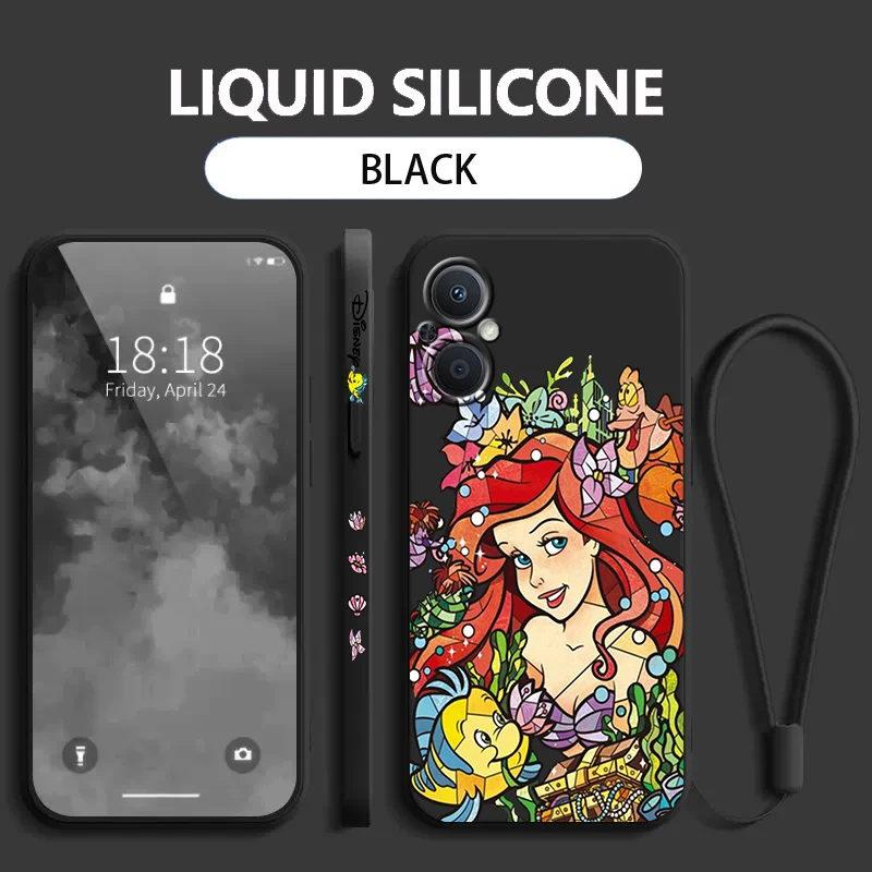 

Disney Princess little Mermaid OPPO Phone Case For Find X5 X3 X2 Lite Pro Neo A5 A53 A94 4G 5G Liquid Left Rope Soft Cover