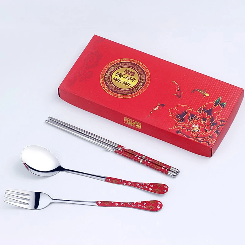 

Tableware Gift Box Blue And White Porcelain Stainless Steel Tableware Spoon Fork Knife High Quality Dinner Set Box Tableware