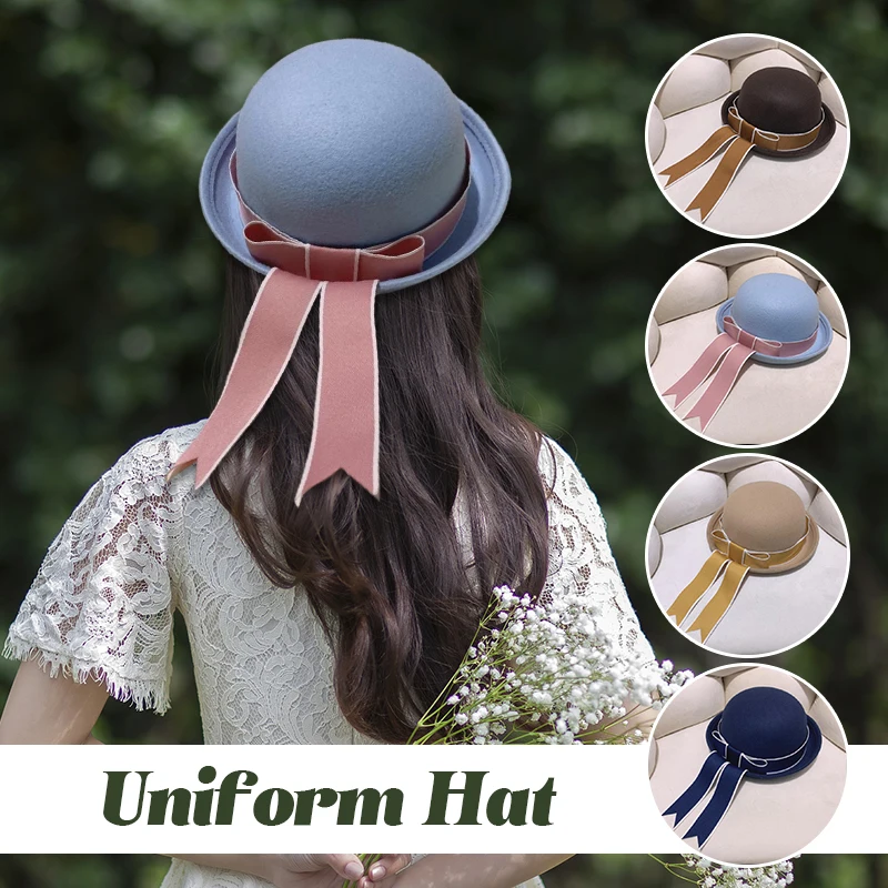 

Lolita JK Uniform Bow Hat Kids Women Sweet Streamer Sailor Hat Japan Kawaii Bowknot Cute Beret Painter Hat