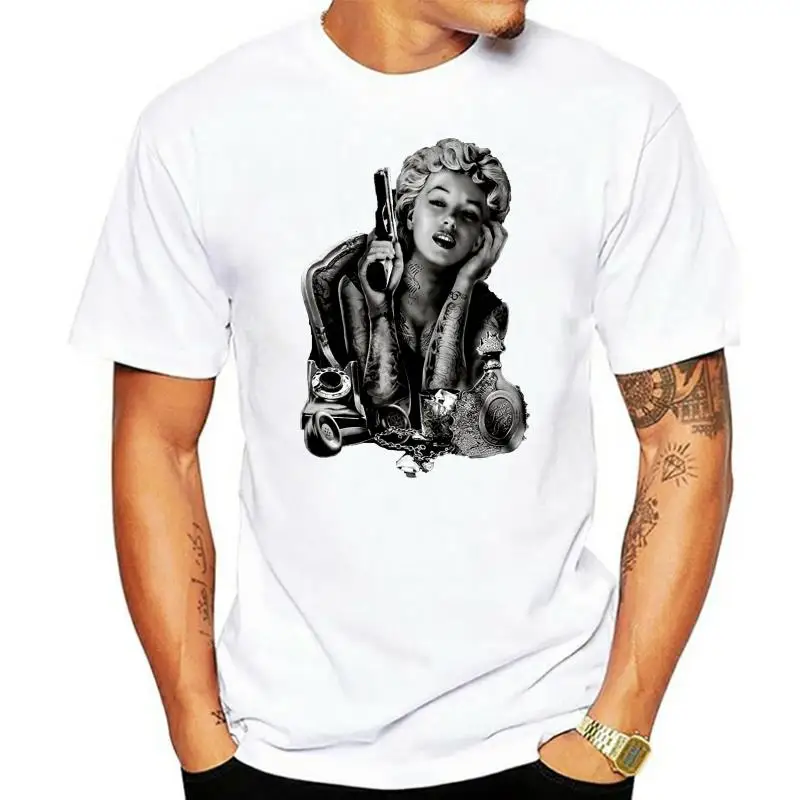 

Мужская футболка style3 с татуировкой Мэрилин Монро, модные женские черные футболки в стиле байкера с изображением портретного сердца, мотора,...