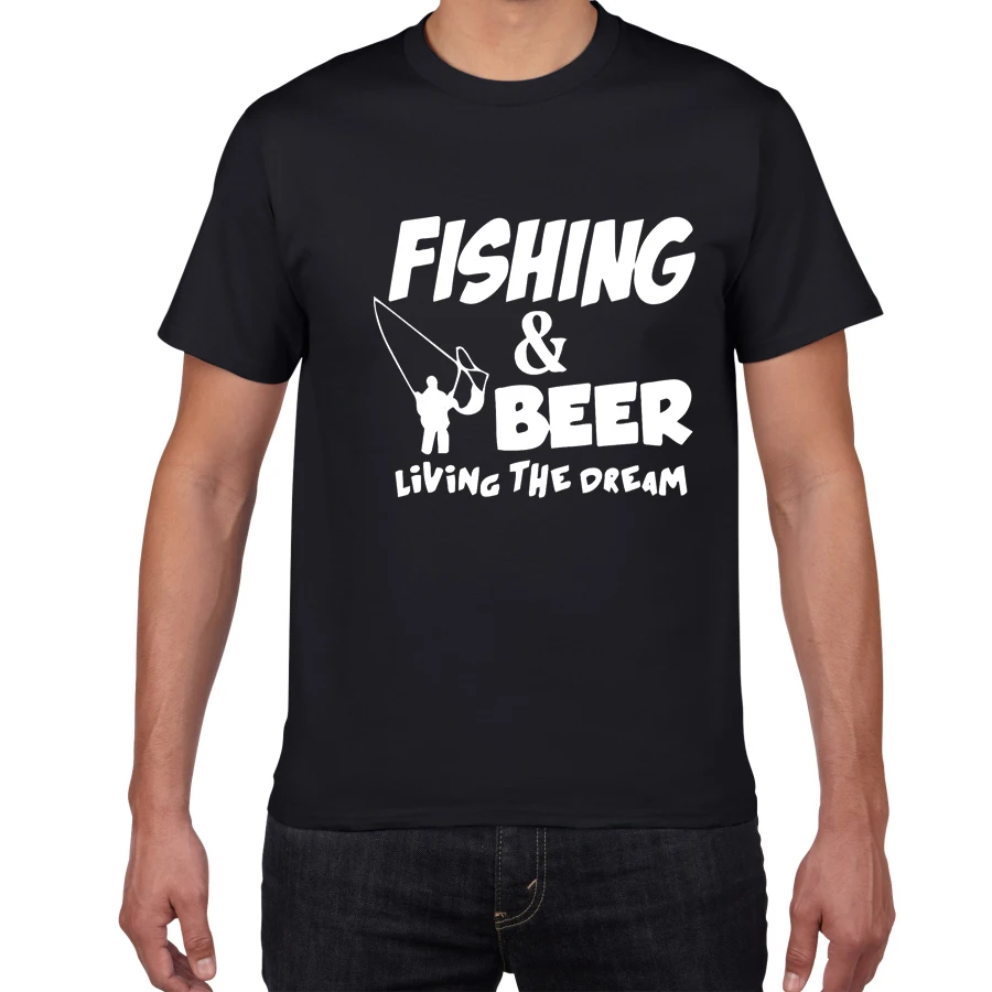 

Fashion Men's Funny T-Shirt Fishing Beer Living The Dream Fisherman Short Sleeve Tshirt Gift Tees Graphic T Shirts Harajuku Tops