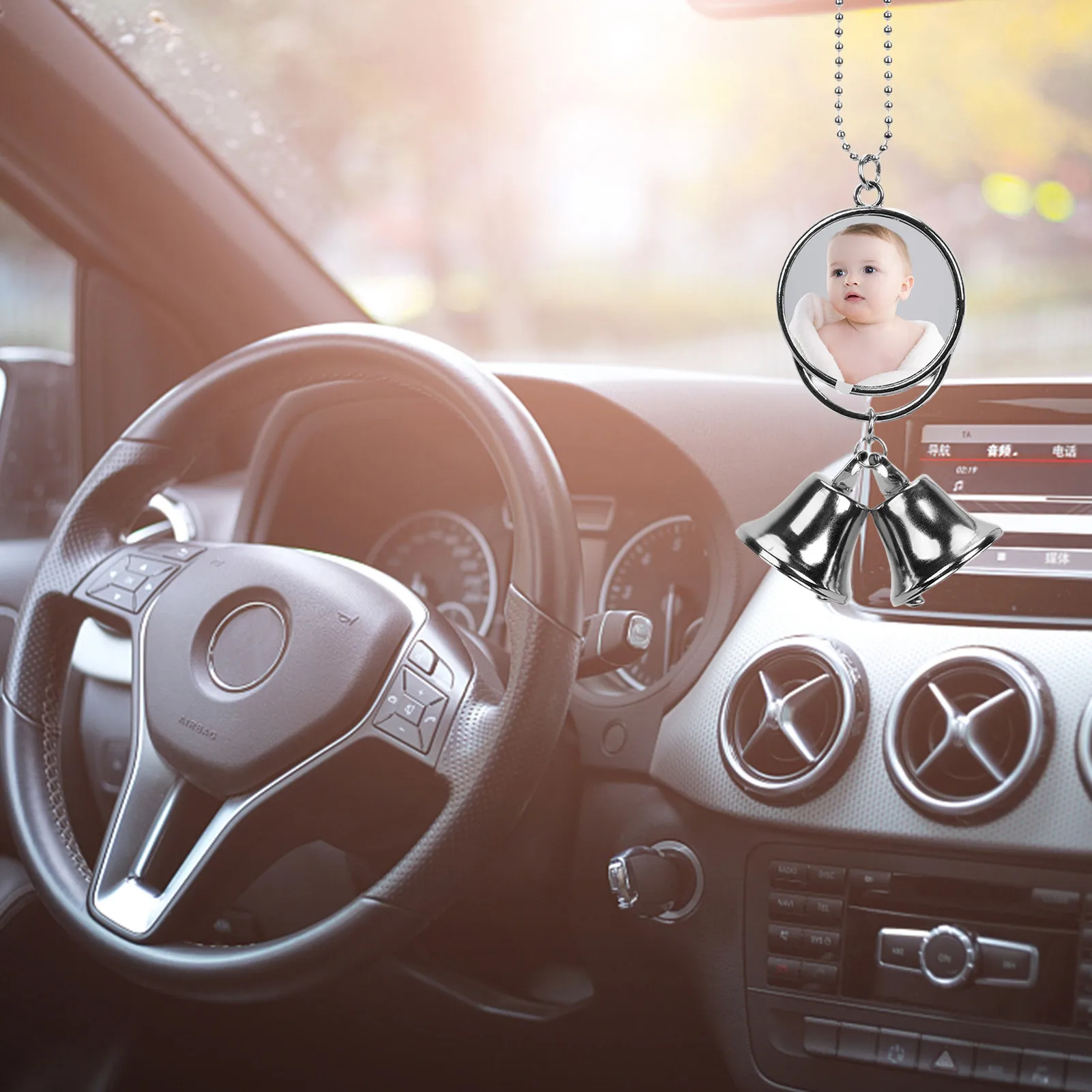 

Swing Car Pendant Aesthetic Car Rear View Mirror Swinging Dancing Pendant Double-Sided Framed For Photos Automotive Interior