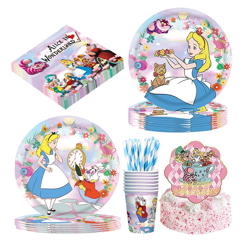 

Alice in Wonderland Birthday Party Decoration Include Paper Cup Plate Napkin Tablecloth Balloon Cake Topper for Kids Baby shower