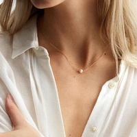classic stainless steel necklace simple imitation pearl pendant choker necklace for women chain necklaces