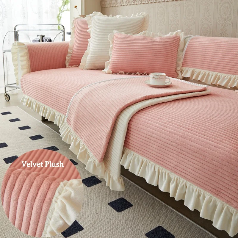 

Бархатный плюшевый чехол для дивана, покрывало с оборками для домашних животных, нескользящее секционное покрывало для гостиной