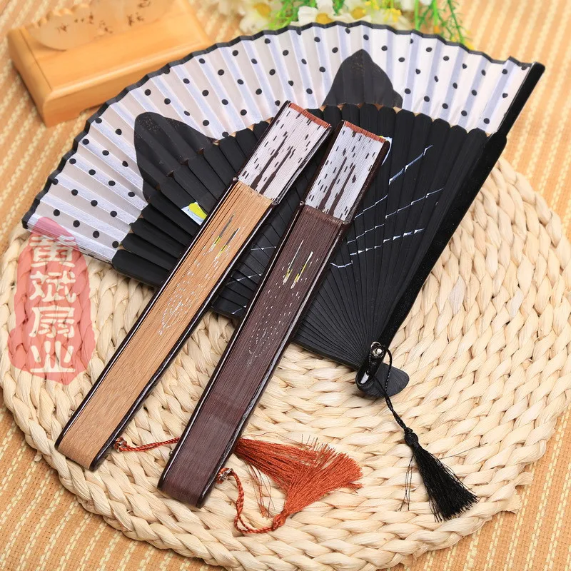 

Cartoon Cat Japanese Female Fan Hand-painted Silk Decorative Fan Bamboo Gift Black Hand Fan Portable and Foldable