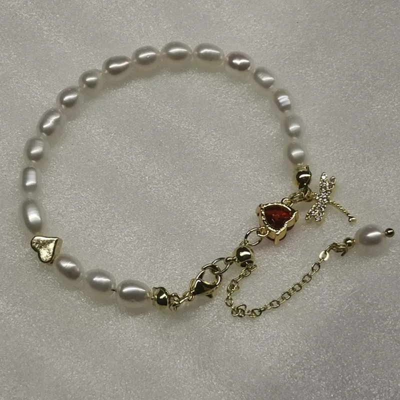 

NEW Wholesale 50 Strands 5-6mm Rice Freshwater Pearl Bracelets 17-22cm Long Heart