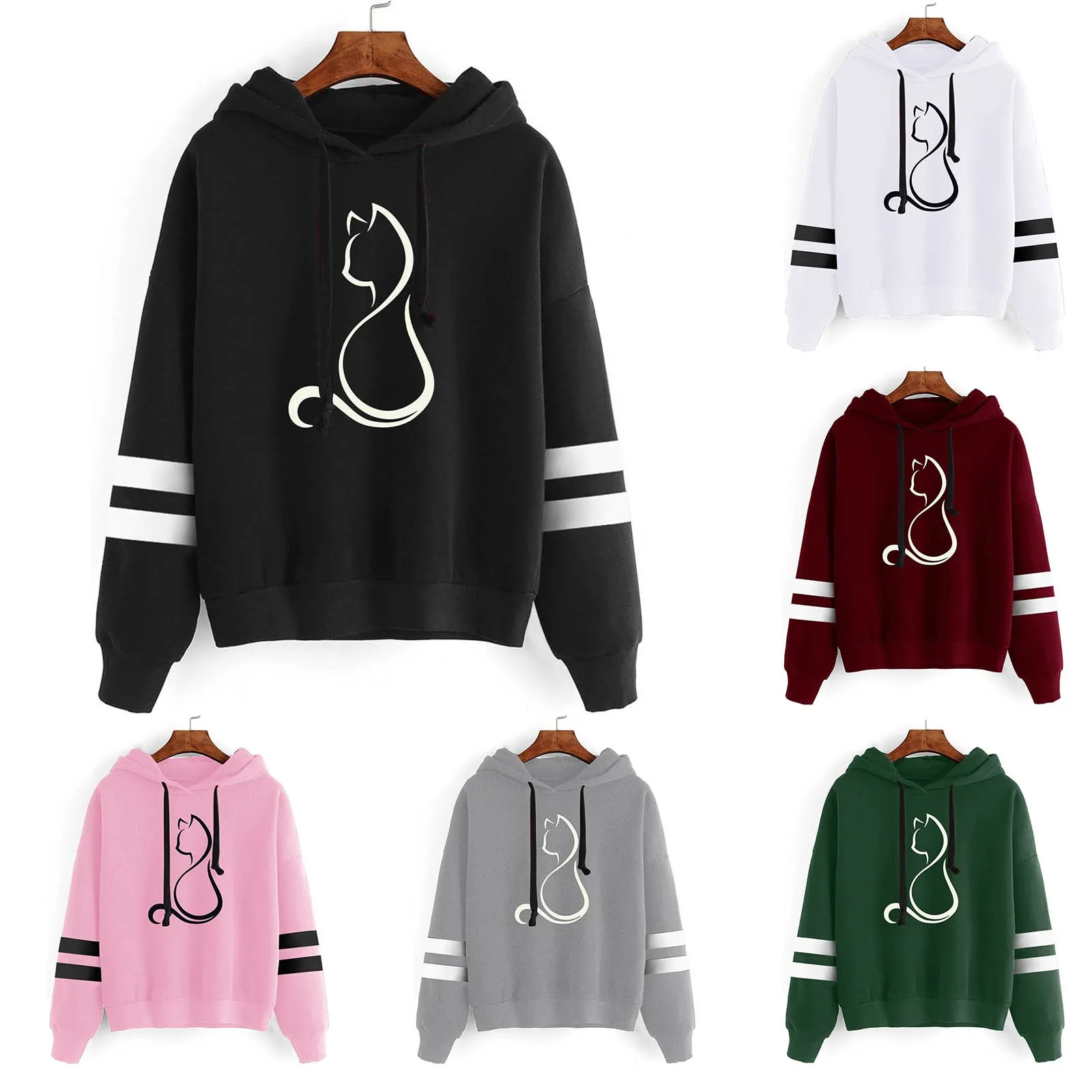 

Women Stripe Long Sleeves Printing Hoodie Sweatershirt Tops Blouse Hoodies Him