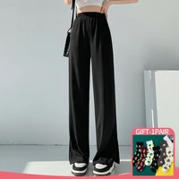 wide leg pants with open leg opening for women in spring and summer 2022 new high waist loose and thin casual straight pants