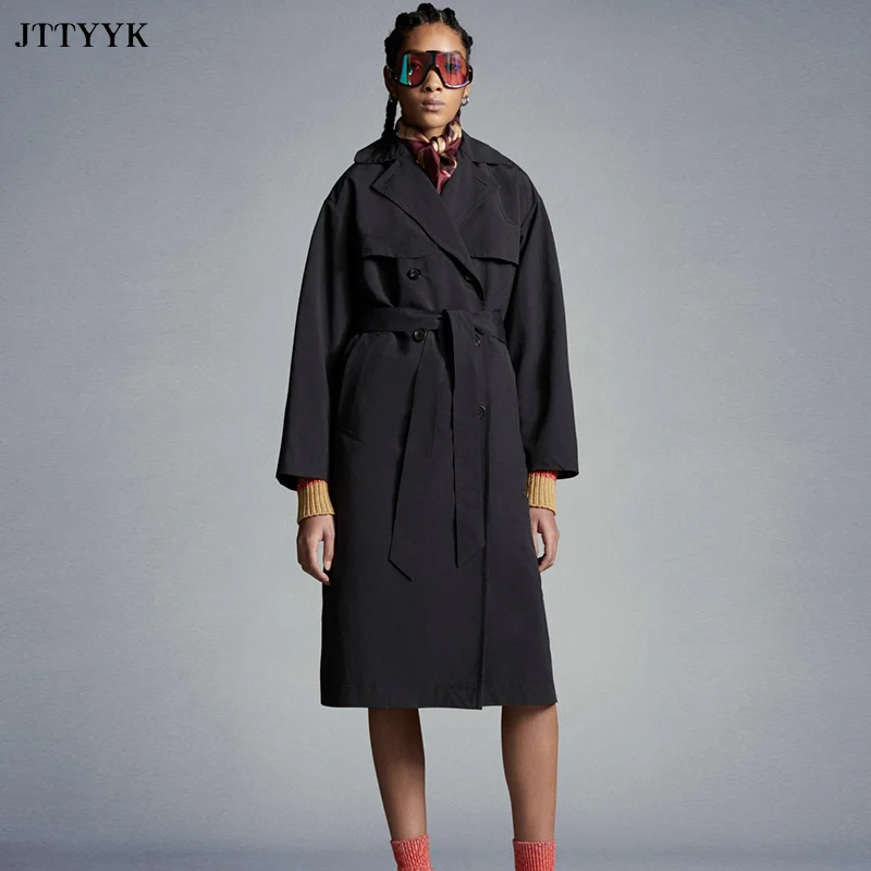 Женский Длинный плащ с отложным воротником Повседневная Свободная тонкая