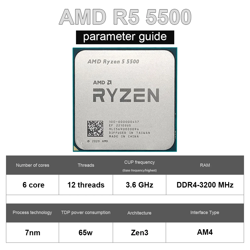 Новый процессор AMD Ryzen 5 5500 R5 3 6 ГГц шестиядерный двенадцатипоточный 7 нм 65 Вт L3 = 16M