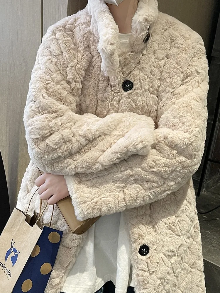 Mingmingxi Warm Faux Fur Coat Women Lambswool Long Jacket Loose Oversized Sheep Fur Jacket Casual Outwear Winter Fall 2022