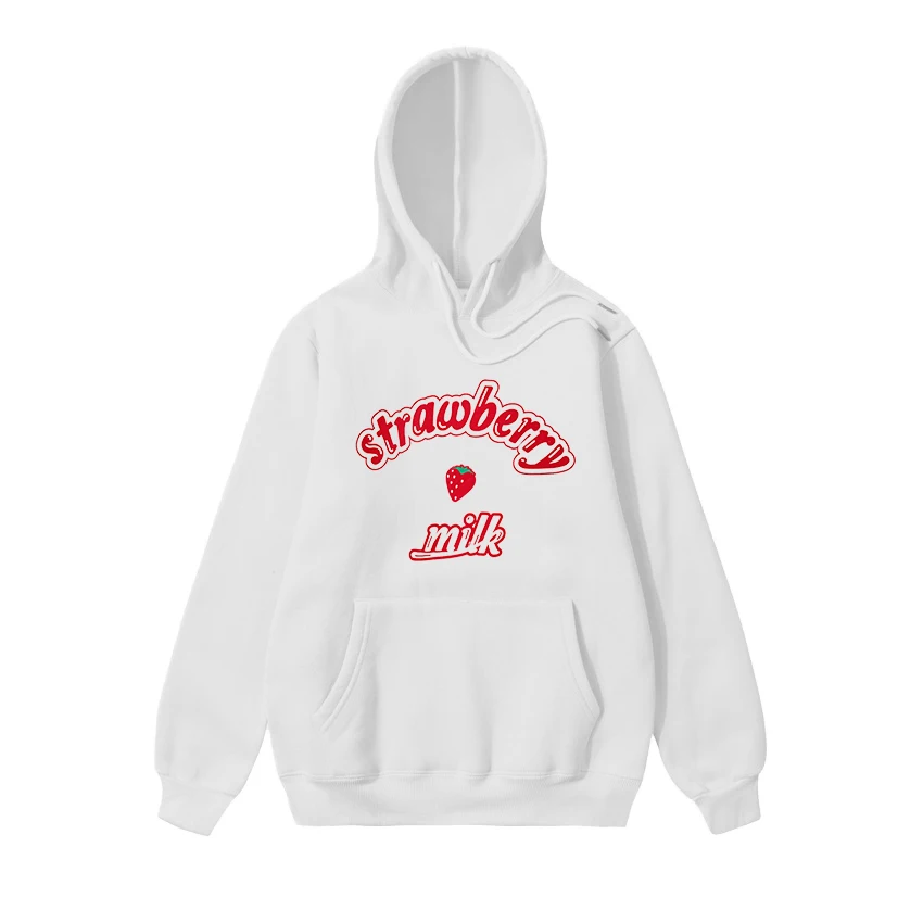 

S-3XL Harajuku Strawberry Fleece Hoodies Women Winter 2022 Korean Plus Size Long Sleeve White Pink Hoodie Sweatshirt Girl Cloth