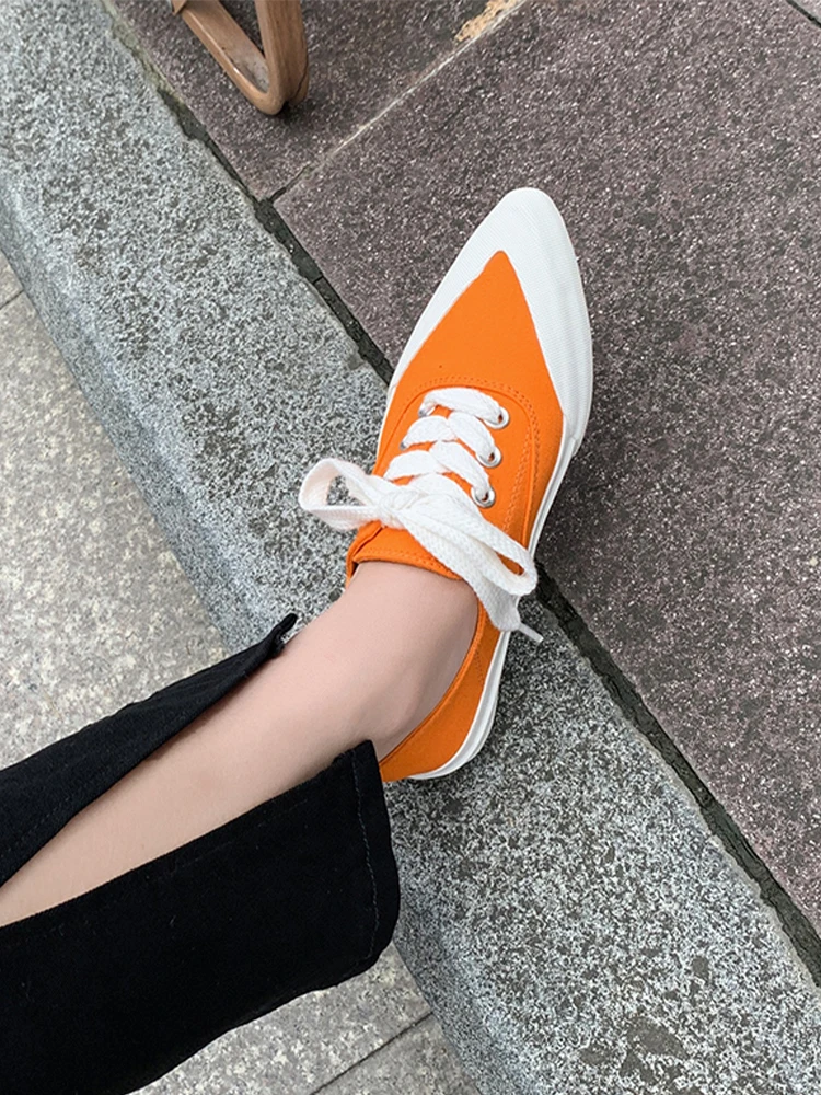 2023 New Women Canvas Sport Casual Shoes Spring Flats Sneakers Running Shoes Ladies Shoes Loafers Pointed Toe