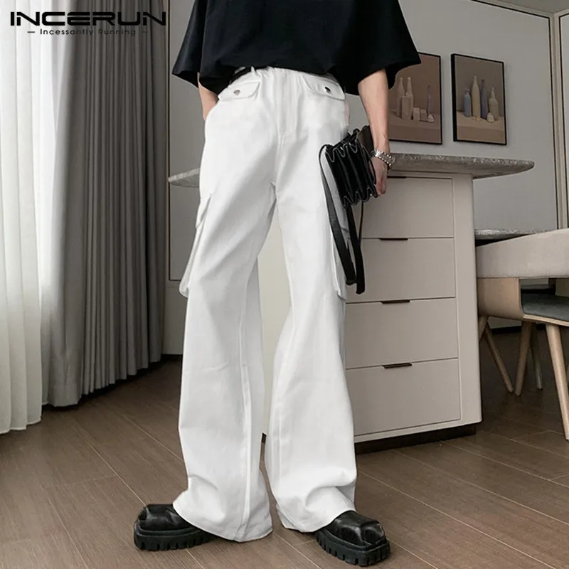 

2023 Men Pants Solid Button Pockets Joggers Casual Trousers Men Loose Streetwear Korean Style Fashion Cargo Pants S-5XL INCERUN
