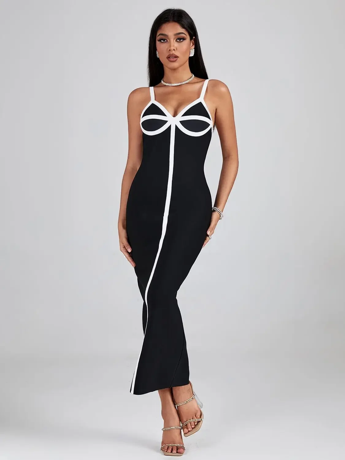 

Midi Bandage Dress Women Black Party Dress Bodycon Elegant Spaghetti Strap Sexy Birthday Evening Club Outfits Summer