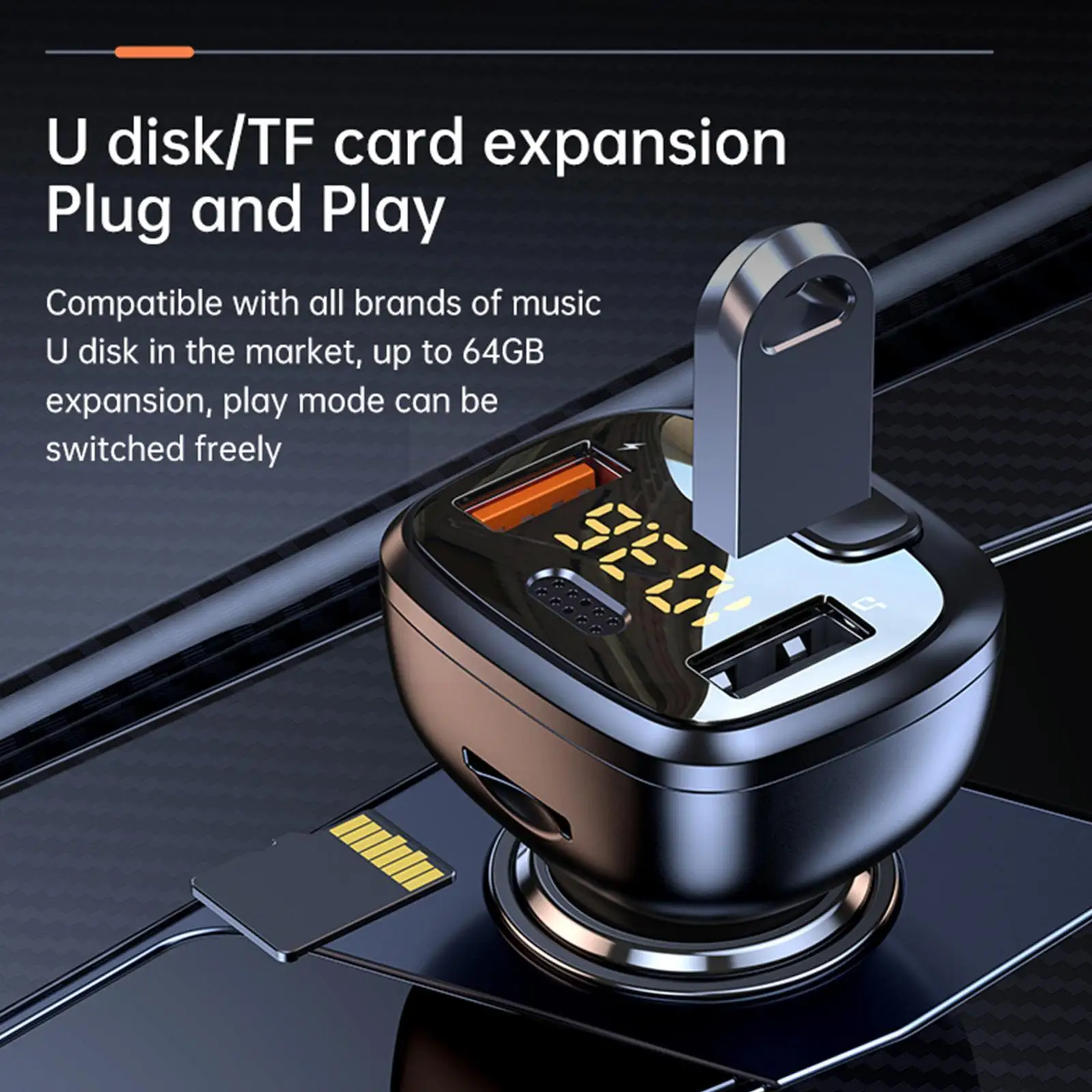 

Fm-трансмиттер автомобильный беспроводной с поддержкой Bluetooth 5,1 и Usb Mp3