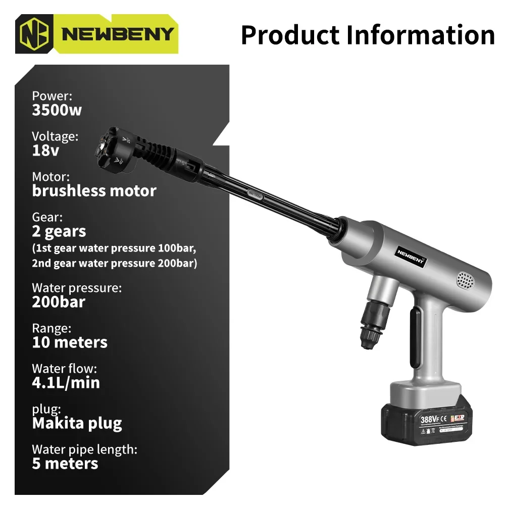 NEWBENY 200 бар 6 в 1 бесщеточная электрическая автомойка аккумуляторная садовая