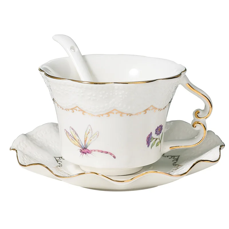 

Flower tea cup wedding gift box new ins style ceramic low bone china European coffee cup and saucer set