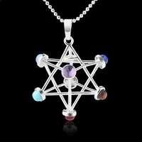 new 3d fashion jewelry mysterious religious neutral hexagonal natural stone hollow jewelry merkaba chakra pendant necklace