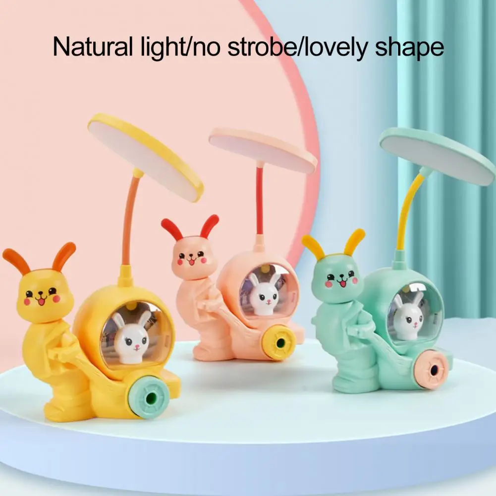 

Desk Lamp Flicker Free Ultra-Bright Flexible Hose Design Adorable Rechargeable 2-in-1 Cartoon Reading Lamp With Pen Sharpener